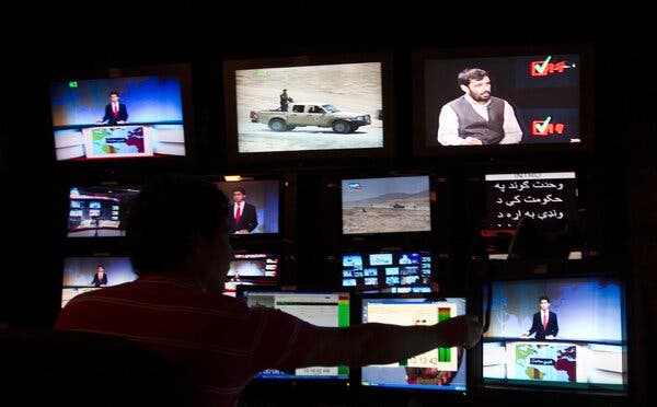 The control room at Tolo television, a broadcaster in Kabul.