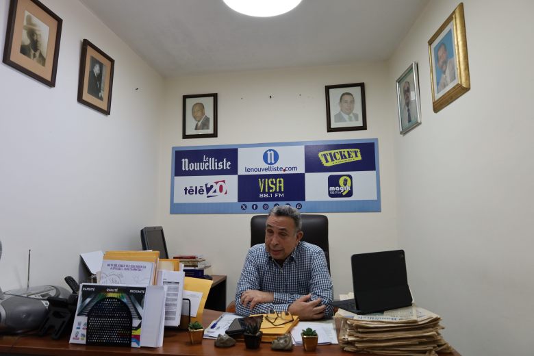 Max E. Chauvet in his office at Le Nouvelliste’s new location on April 22, 2025. Photo by Dieugo André for The Haitian Times.