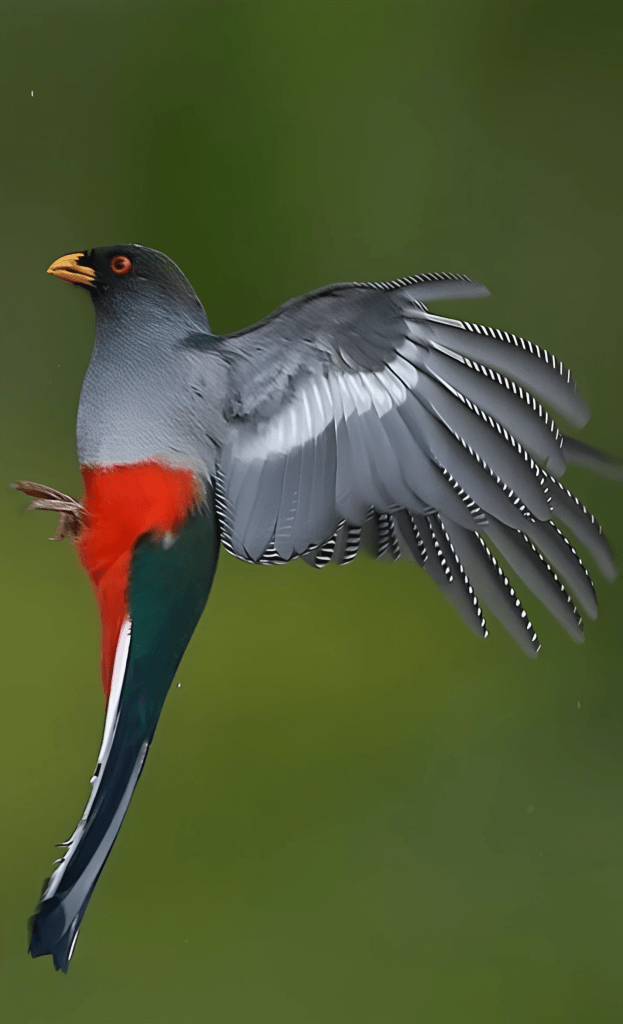 Kanson Wouj/Cacos or Hispaniola Trogon flying. Photo via Pinterest