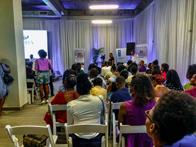A view of the audience attending a discussion on how to build and maintain a network to keep their business organized, during the first edition of the HAIFEX Women’s Entrepreneurship Fair, held in Pétion-Ville on July 6 and 7, 2025. Photo by Juhakenson Blaise / The Haitian Times.