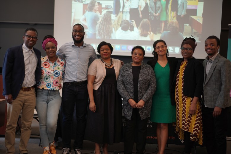 Pictured from left to right: immigration advocates and students Perry-Andy Poulard, Pascale Solages, Guerline Jozèf, Jozèf's mother, Gabrielle Apollon, Ana Maria Belique and Wendy Ledix at a conference on Haitian migration held at Princeton University on Saturday, April 19, 2025. The conference was titled “Wout yo” or “The Roads” — Dynamics of Haitian migration through the Americas. Photo courtesy of Gil Sander Joseph.

