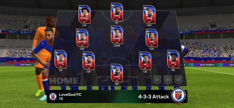 Screenshot of Haiti’s 11 available players on EA Sports FC.