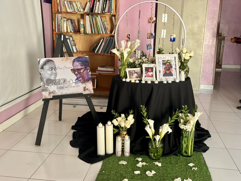 Memorial honoring Antoinette “Netty” Duclaire outside the offices of Nègès Mawon during the fifth anniversary of her assassination in Delmas, Port-au-Prince, on Monday, June 29, 2026. Photo by Juhakenson Blaise/The Haitian Times.