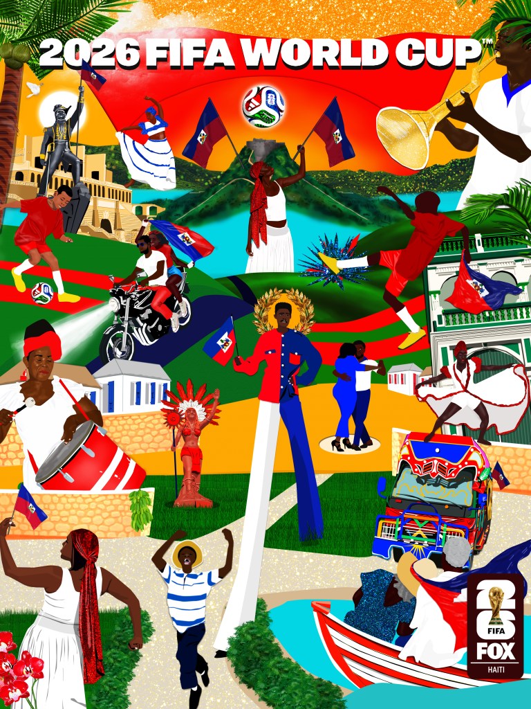 FIFA World Cup 2026 Haiti covers designed by Lyne Lucien for Fox Sports (left) and Sports Illustrated (right) and details pulled from them. Courtesy of Lyne Lucien
