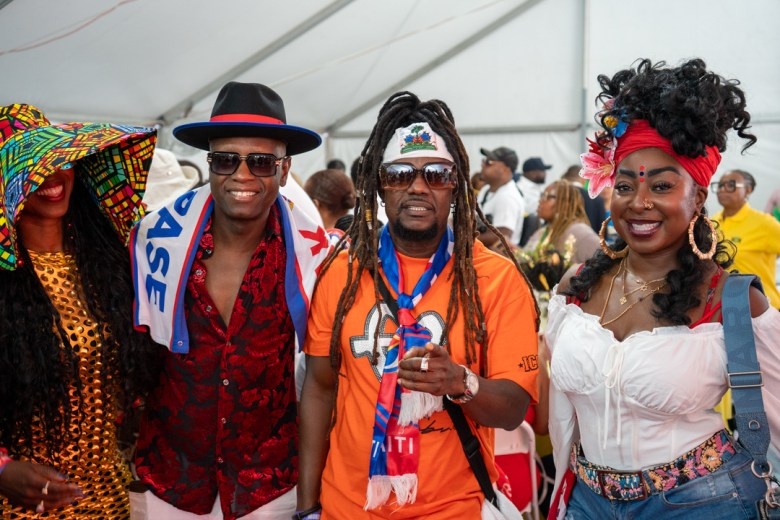 Mickael Marabou (far right), the Haitian community liaison for the WIADCA Labor Day committee, poses with attendees of WIADCA’s annual VIP Breakfast in Brooklyn on Sept. 7, 2026. Photo by Fredner Caimite/The Haitian Times.