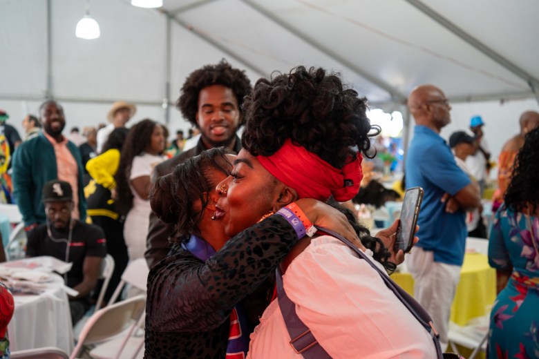 Mickael Marabou, the Haitian community liaison for the WIADCA Labor Day committee, embraces Irvington, New Jersey, councilwoman Charnette Frederic at the WIADCA’s annual VIP Breakfast in Brooklyn on Sept. 7, 2026. Photo by Fredner Caimite/The Haitian Times.